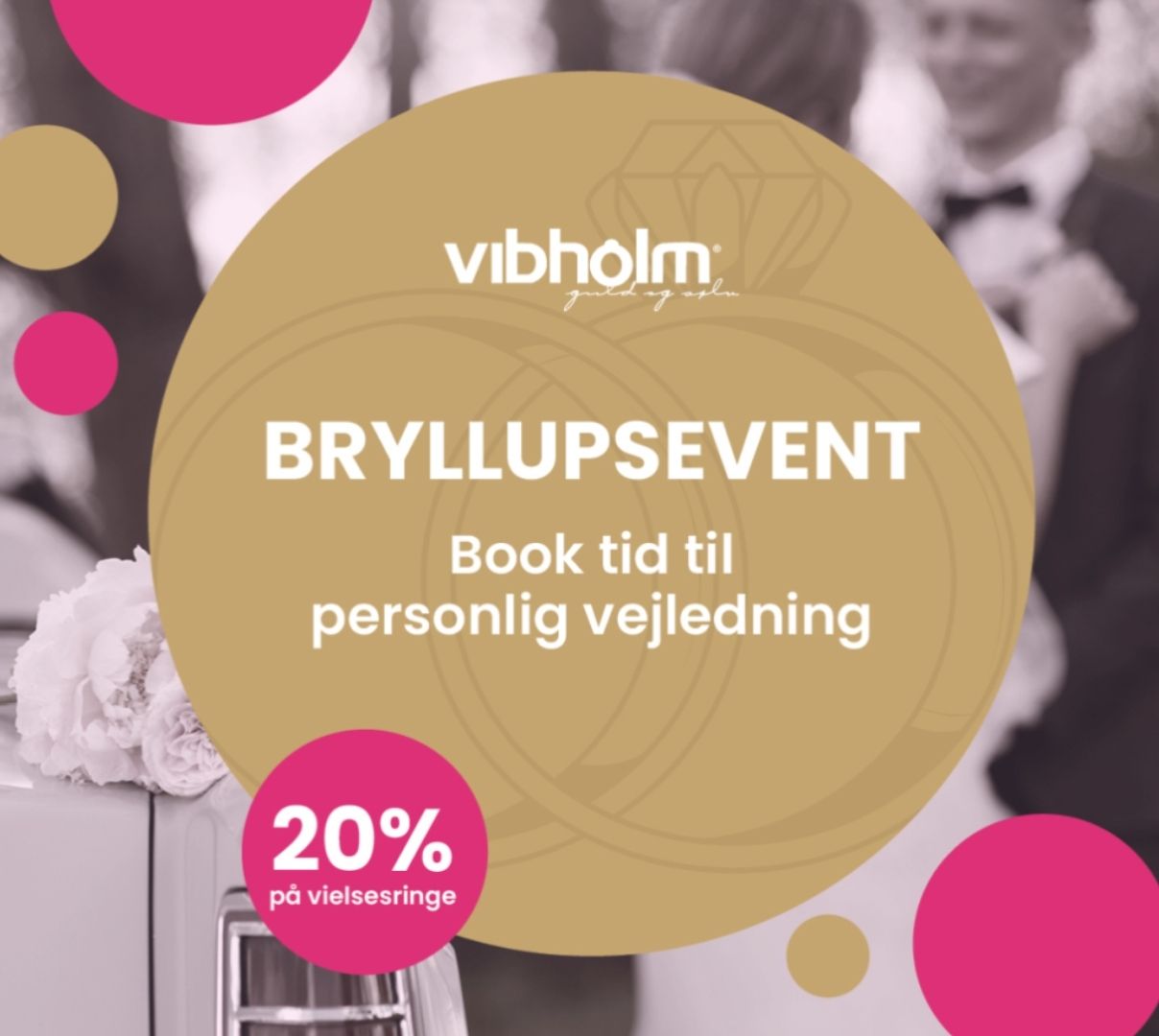 Par, der vælger vielsesringe under bryllupsevent hos Vibholm i Friis Shoppingcenter. Oplev personlig rådgivning, stort udvalg af ringe og 20% rabat.